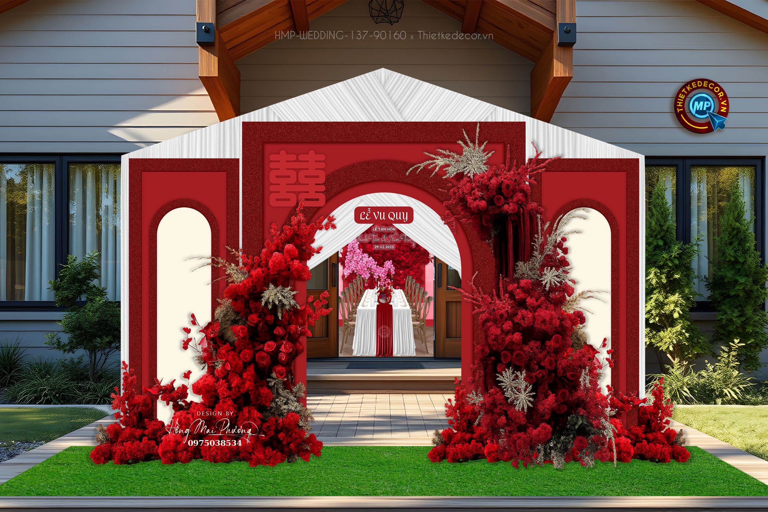 File thiết kế Gia tiên, trang trí tiệc cưới đẹp tone đỏ